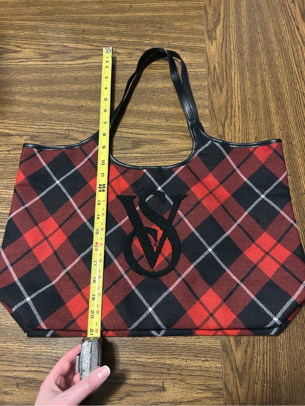 Victoria's Secret Red and Black Plaid Tote with Monogram